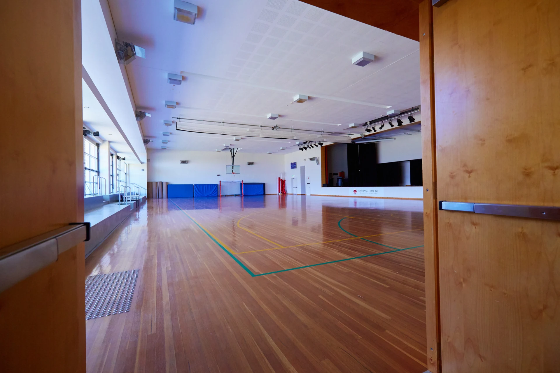 KRB’s auditorium viewed through open timber doors