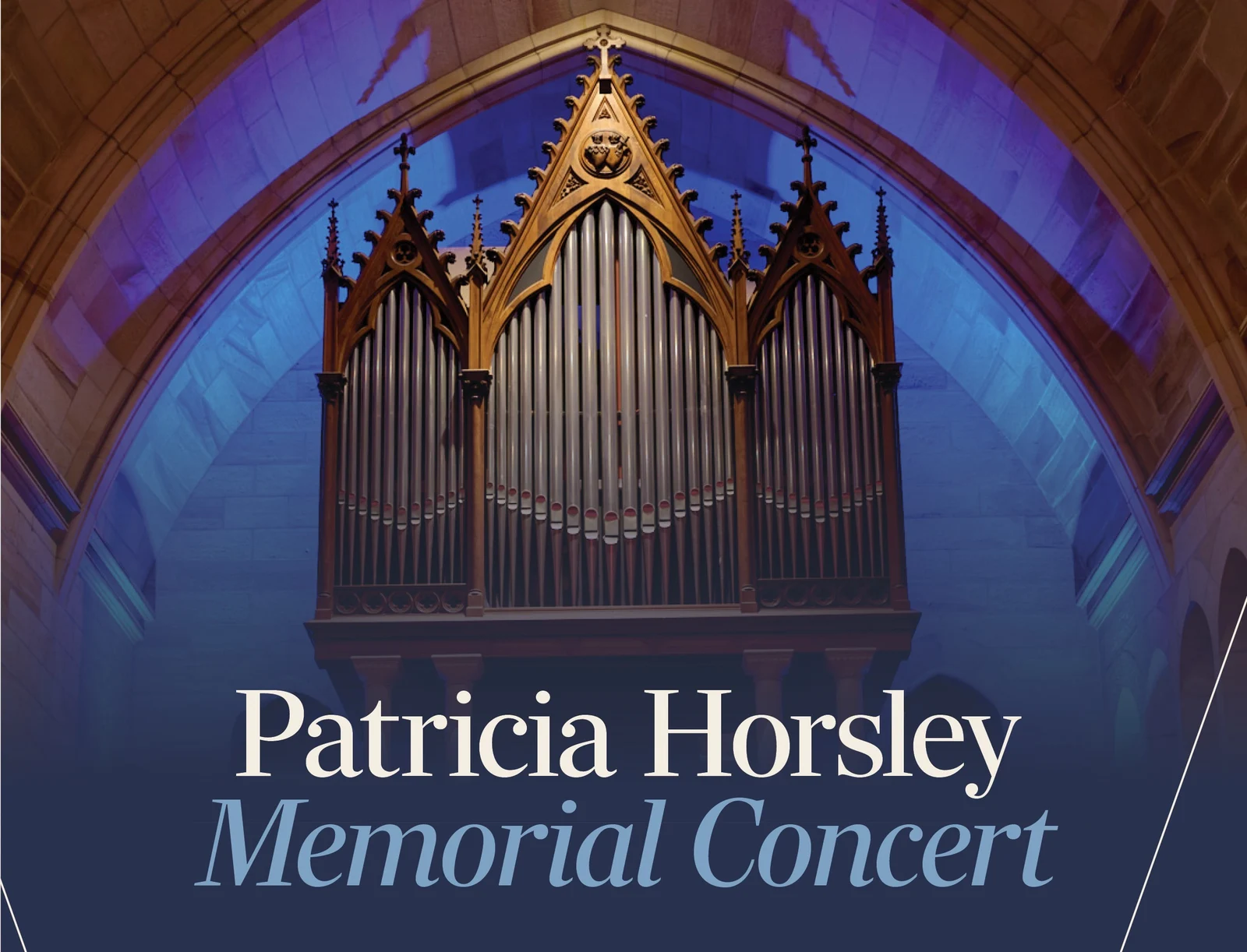 Patricia Horsley Memorial Concert artwork featuring an organ